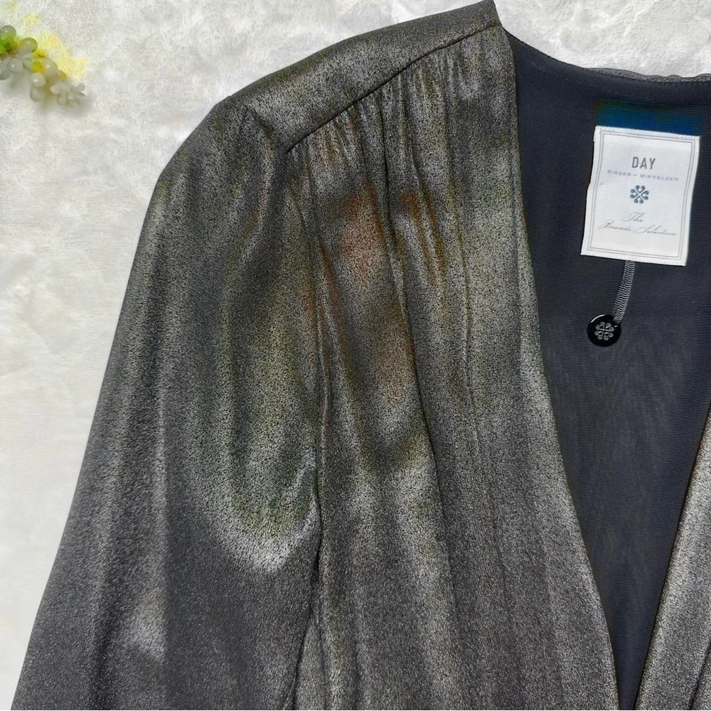 DAY Birger et Mikkelsen Long Sleeve Metallic Silver Midi Wrap Dress XS